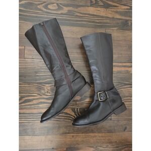 Leather Tall Riding Boots Womens 7.5 Classic Old Money Colin Stuart Italy Dk Brn